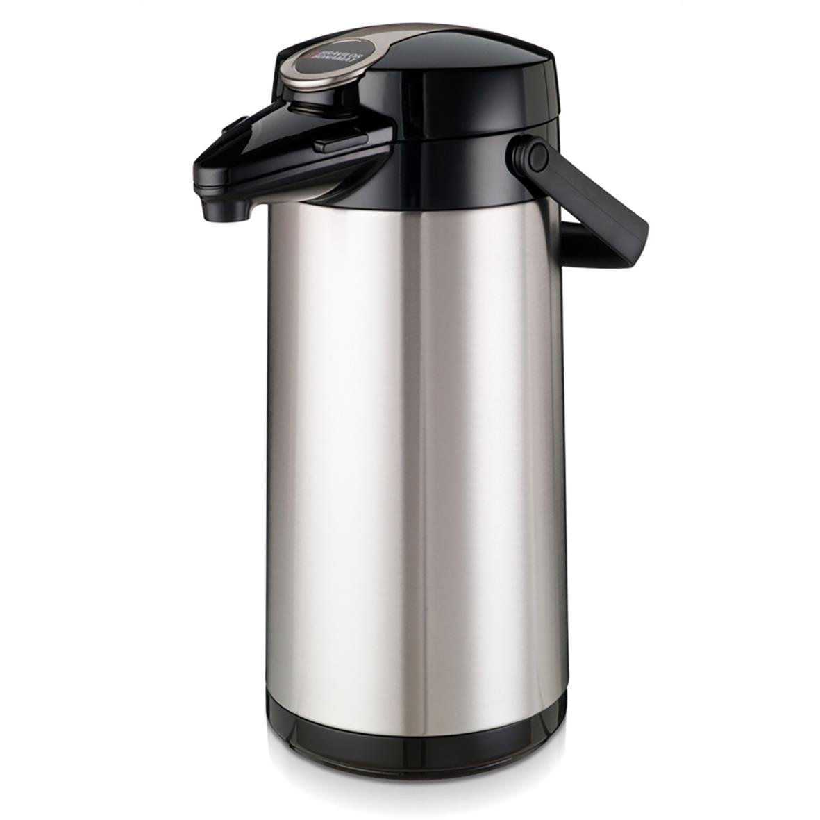 Snygg silver pumptermos Bonamat Furento 2,2L med svart lock och handtag