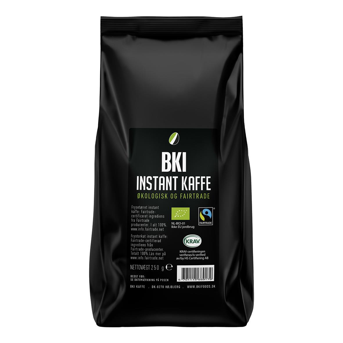 Svart påse med snabbkaffe BKI Instant Mellanrost Eko Fairtrade 250g