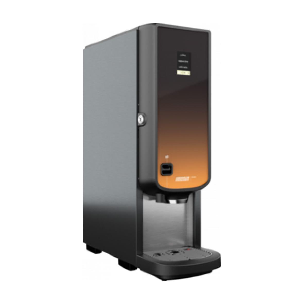 Automat för kaffe eller varm dryck med svart och orange design