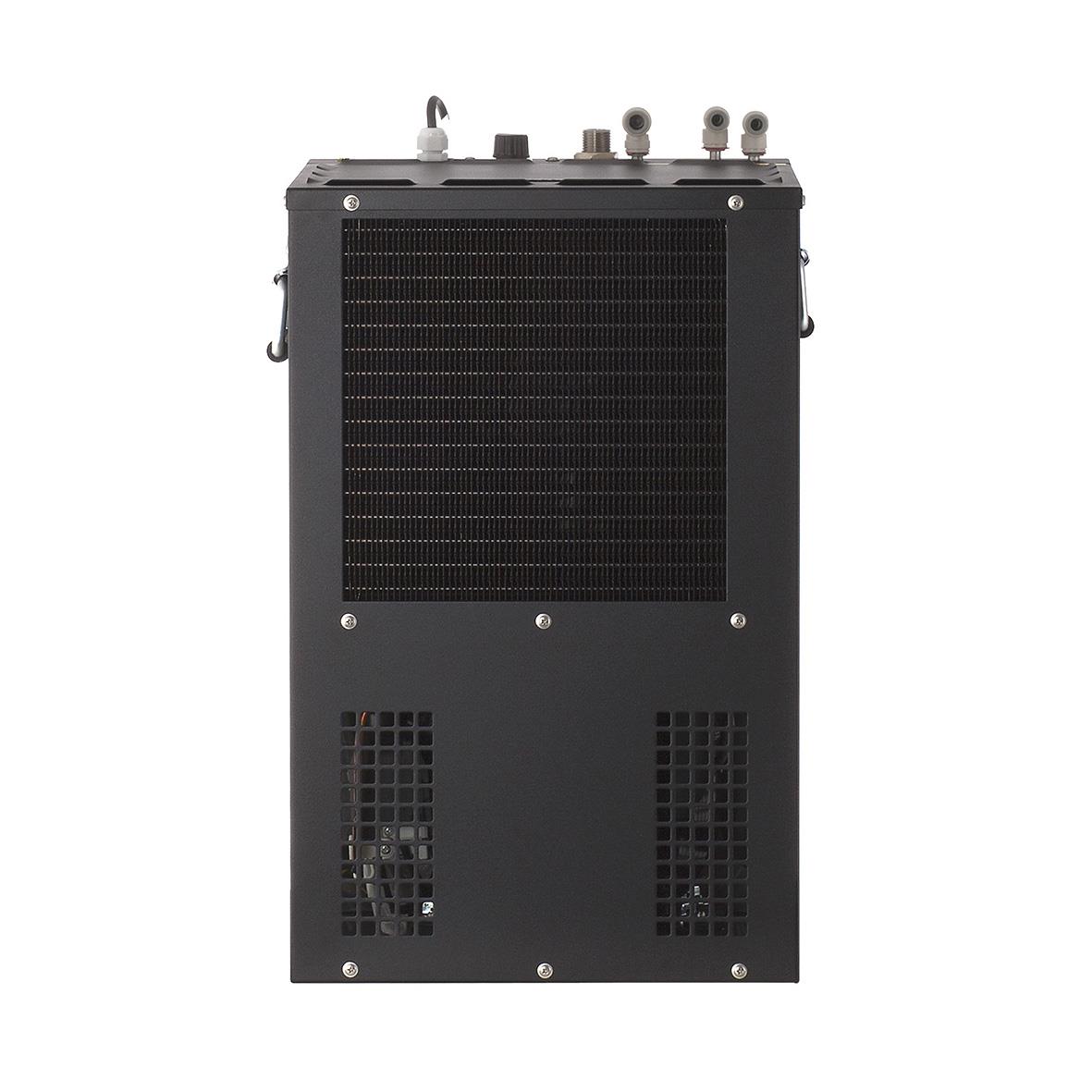 Inbyggnadskylare Escowa Pro2 XXL Eco med Blutron, svart enhet med ventilationsgaller och anslutningar på toppen