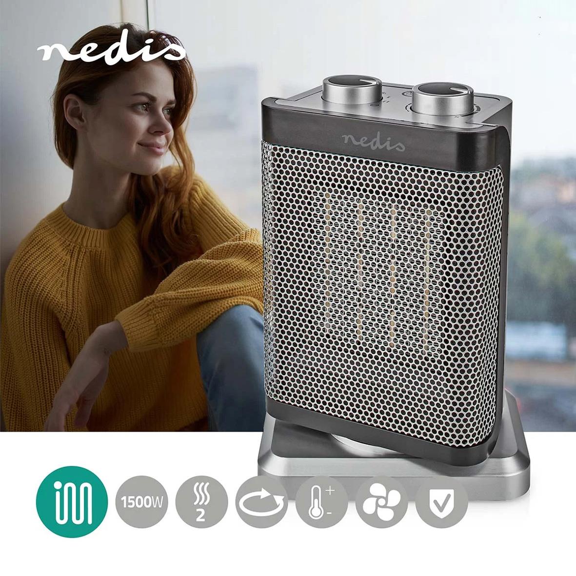 Värmefläkt Nedis 1000/1500W keramisk PTC med kontrollpanel och säkerhetsfunktioner