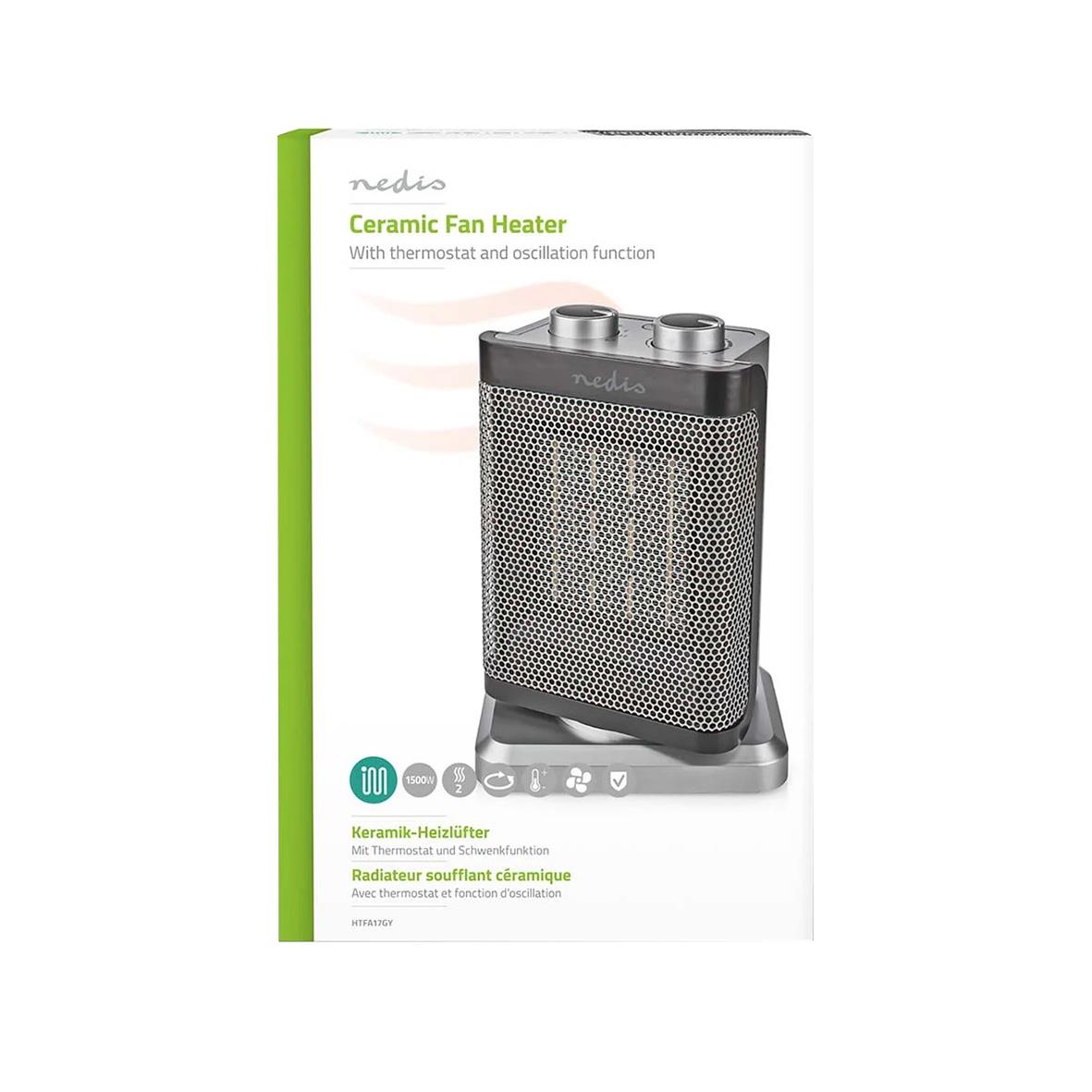 Värmefläkt Nedis 1000/1500W keramisk PTC med thermostat och oscillation