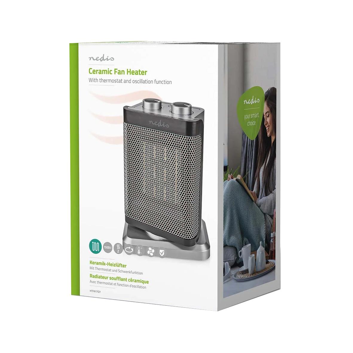 Värmefläkt Nedis 1000/1500W keramisk PTC med thermostat och oscillation