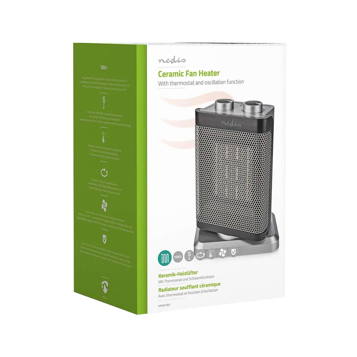 Värmefläkt Nedis 1000/1500W keramisk PTC med thermostat och oscillation