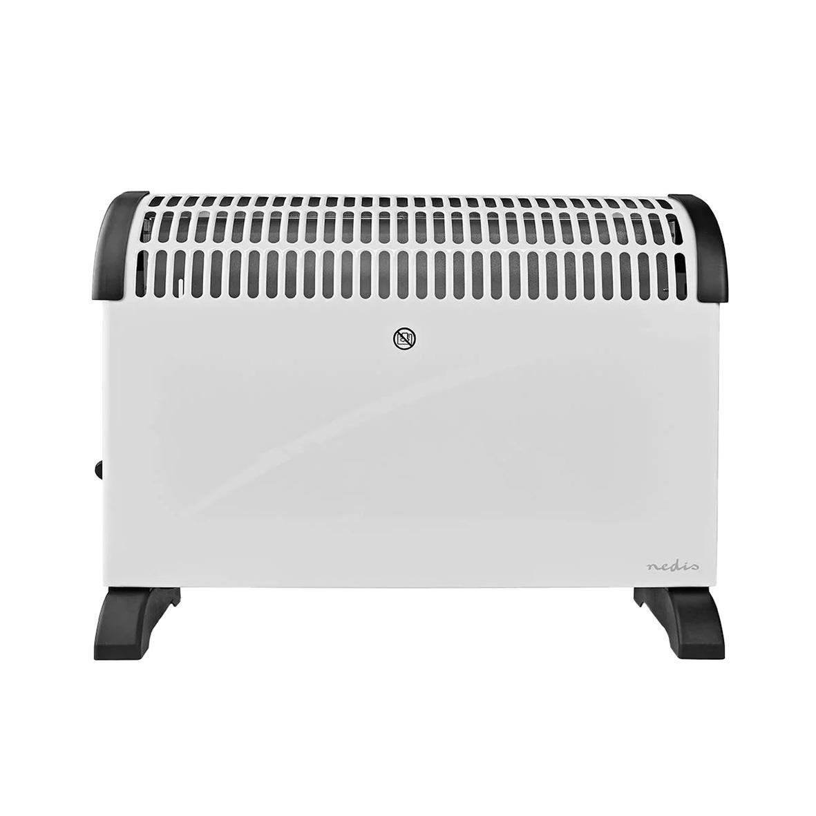 Vit Element Nedis 2000W värmare med ventilationsgaller och svarta fötter