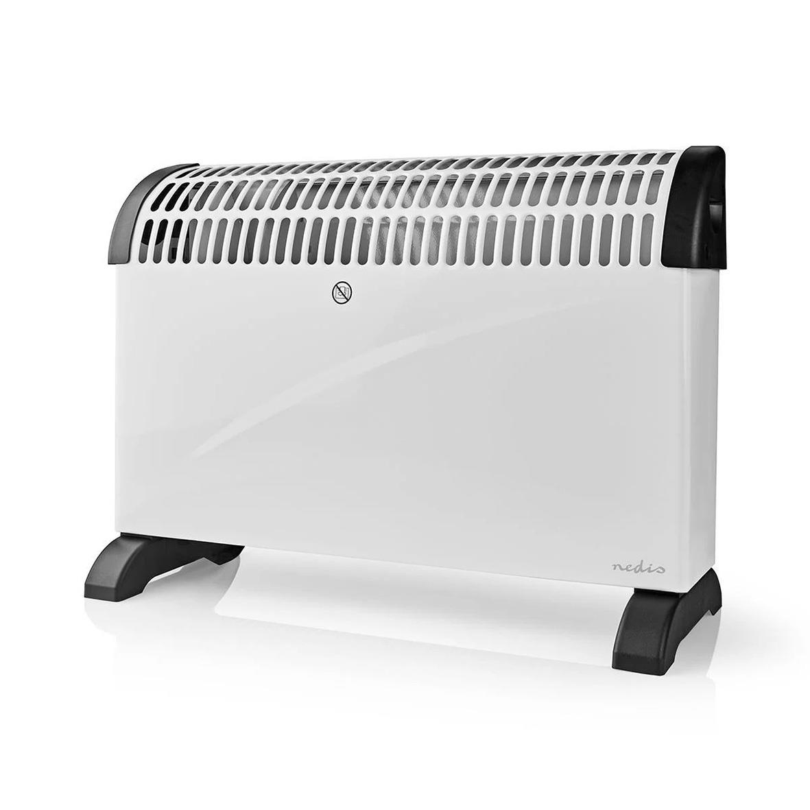 Vit Nedis 2000W element med ventilationsgaller och svarta fötter