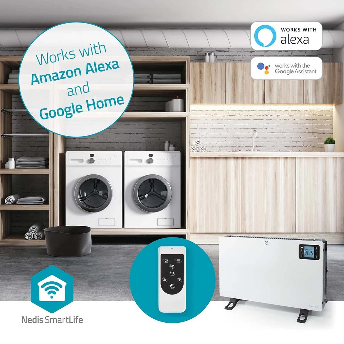 Portabel vit Element Nedis 2000W Smartlife med smartkontroll och kompatibilitet med Alexa och Google Home