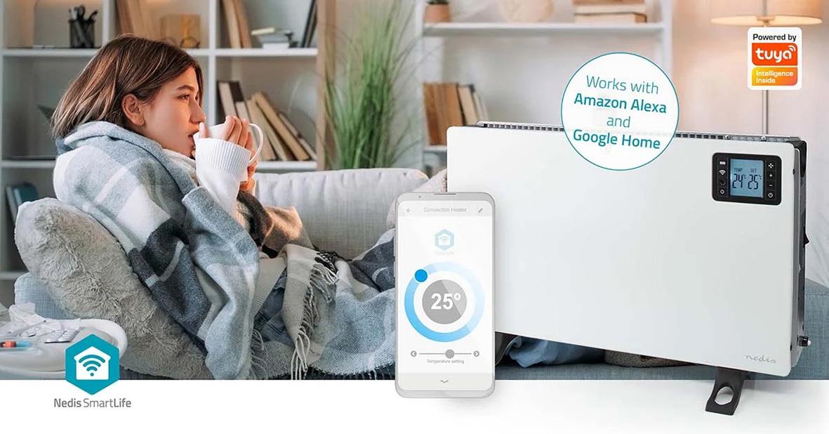 Portabel vit Element Nedis 2000W Smartlife värmepump med smart styrning via app och kompatibilitet med Alexa och Google Home