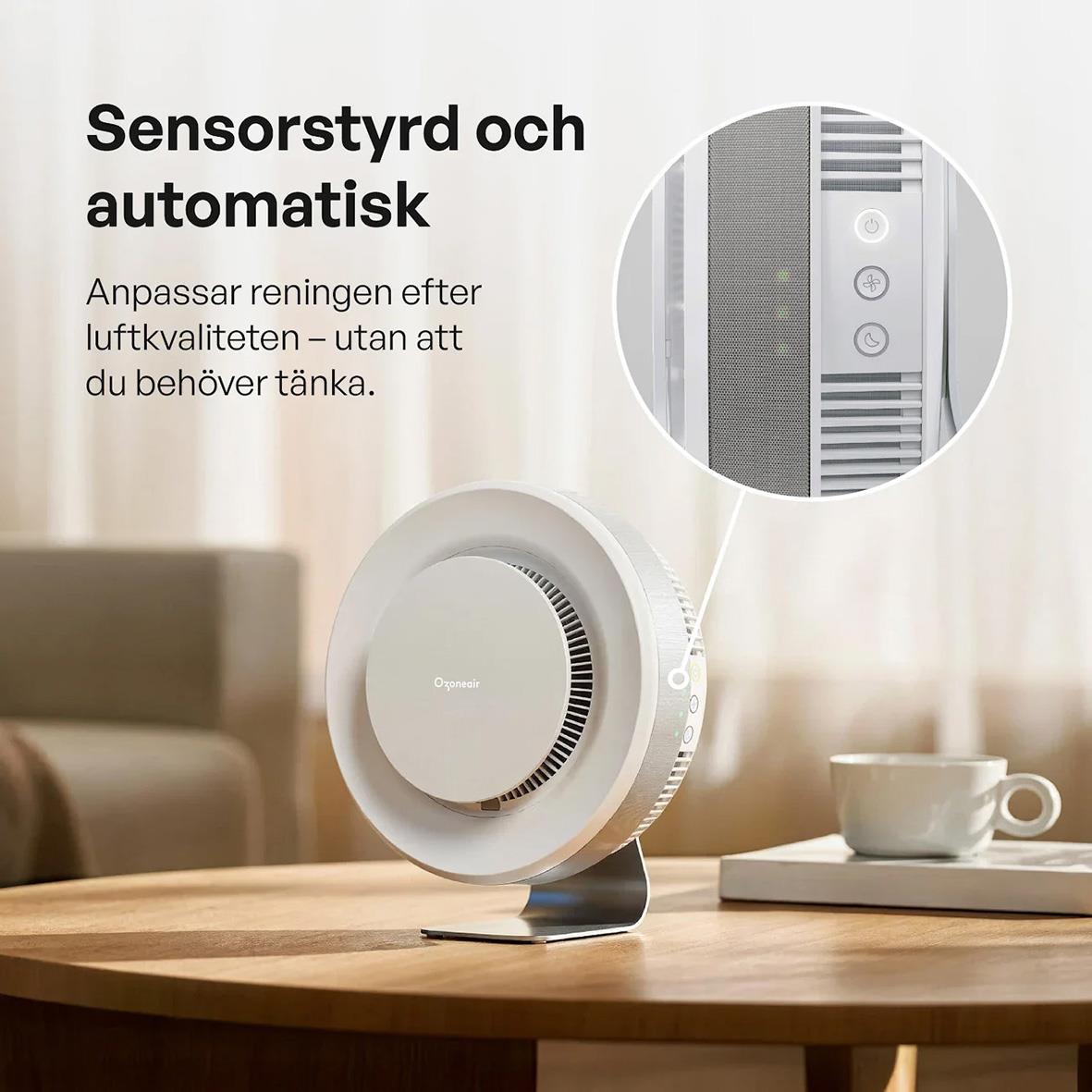 Luftrenare Ozoneair Purify 60 Pro med sensorstyrd och automatisk funktion, anpassar reningen efter luftkvaliteten