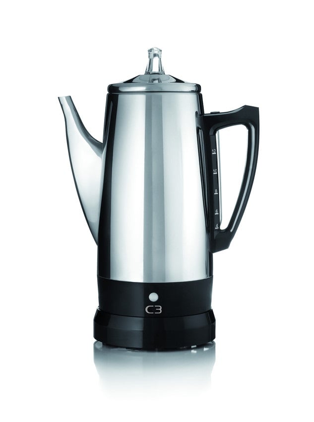 Perkulator Basic C3 Eco sladdlös kaffekokare i rostfritt stål med svart bas och handtag