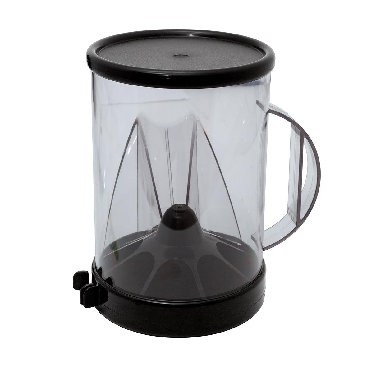 Kaffedoserare i genomskinlig behållare med svart lock och bas