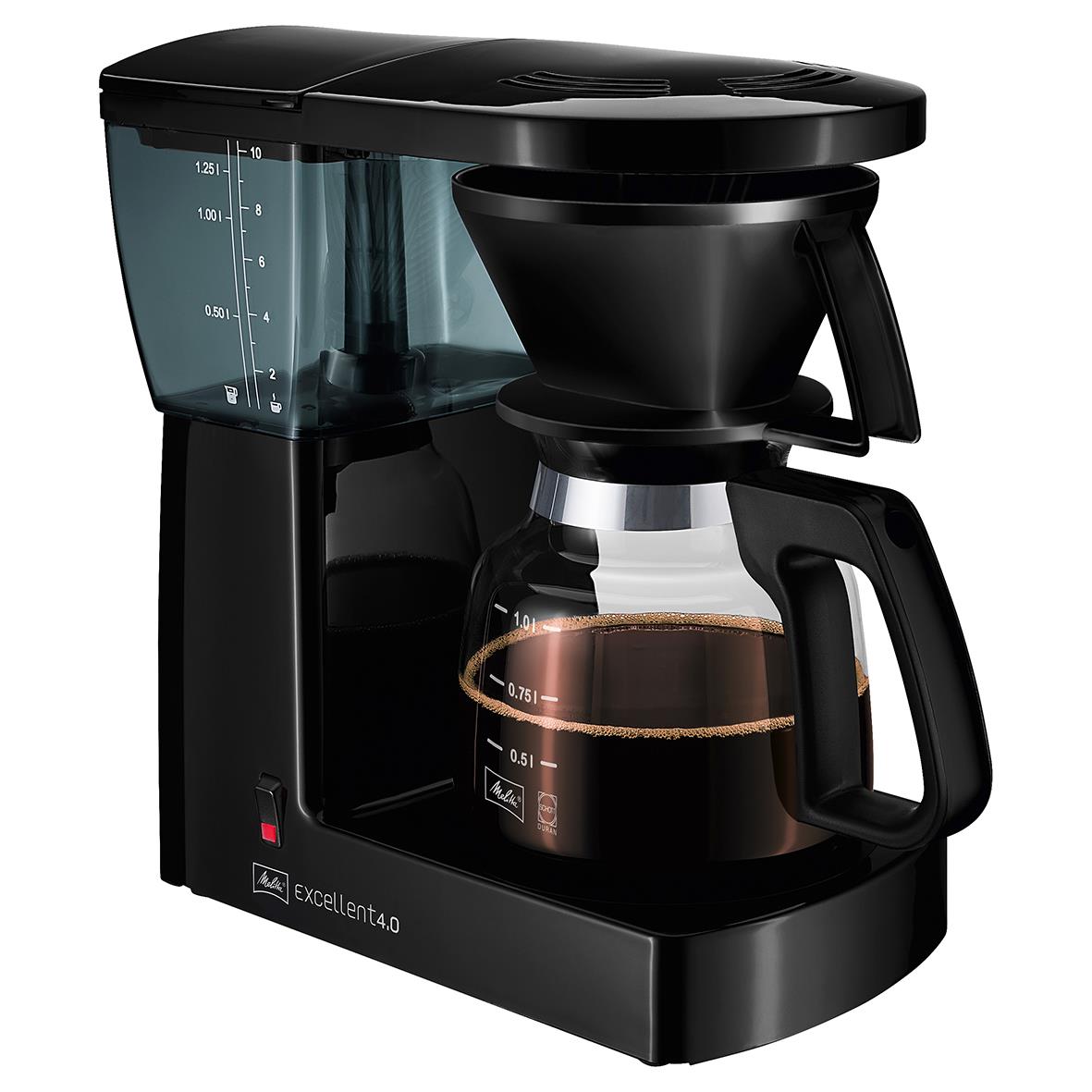 Svart kaffebryggare Melitta Excellent 4.0 med kanna och vattenbehållare