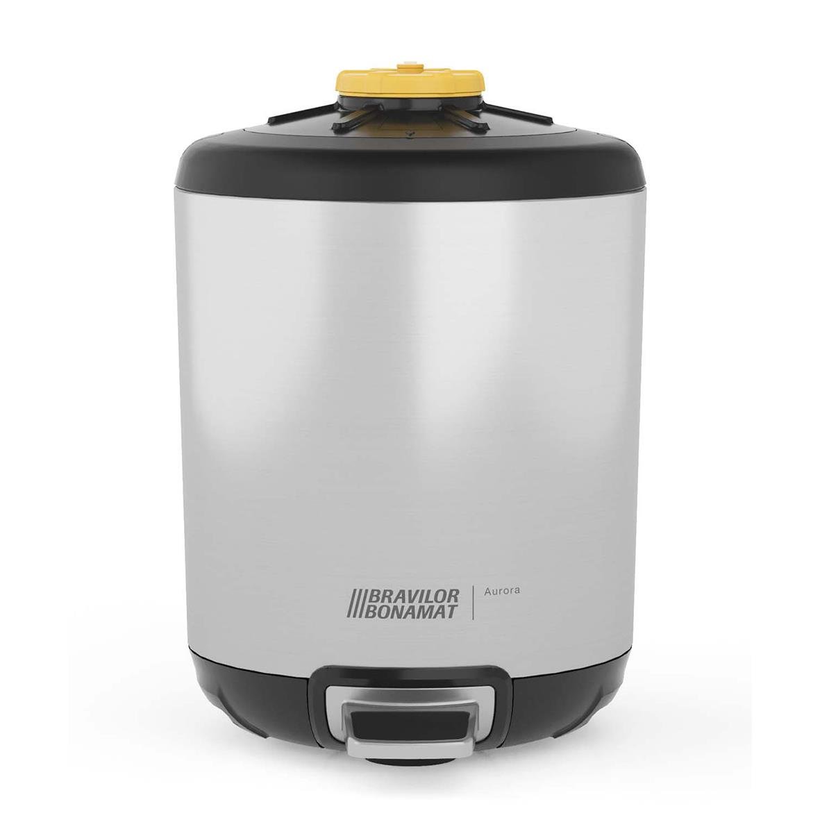 Termosstation Bonamat Aurora 5,7L i vitt och svart med gul lock