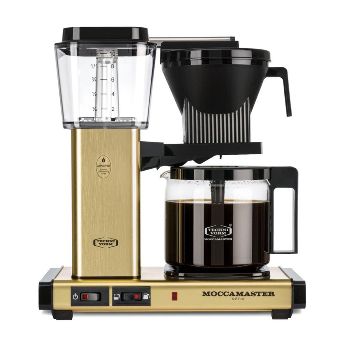 Kaffebryggare Moccamaster Optio Guld med kaffekopp och bryggdel