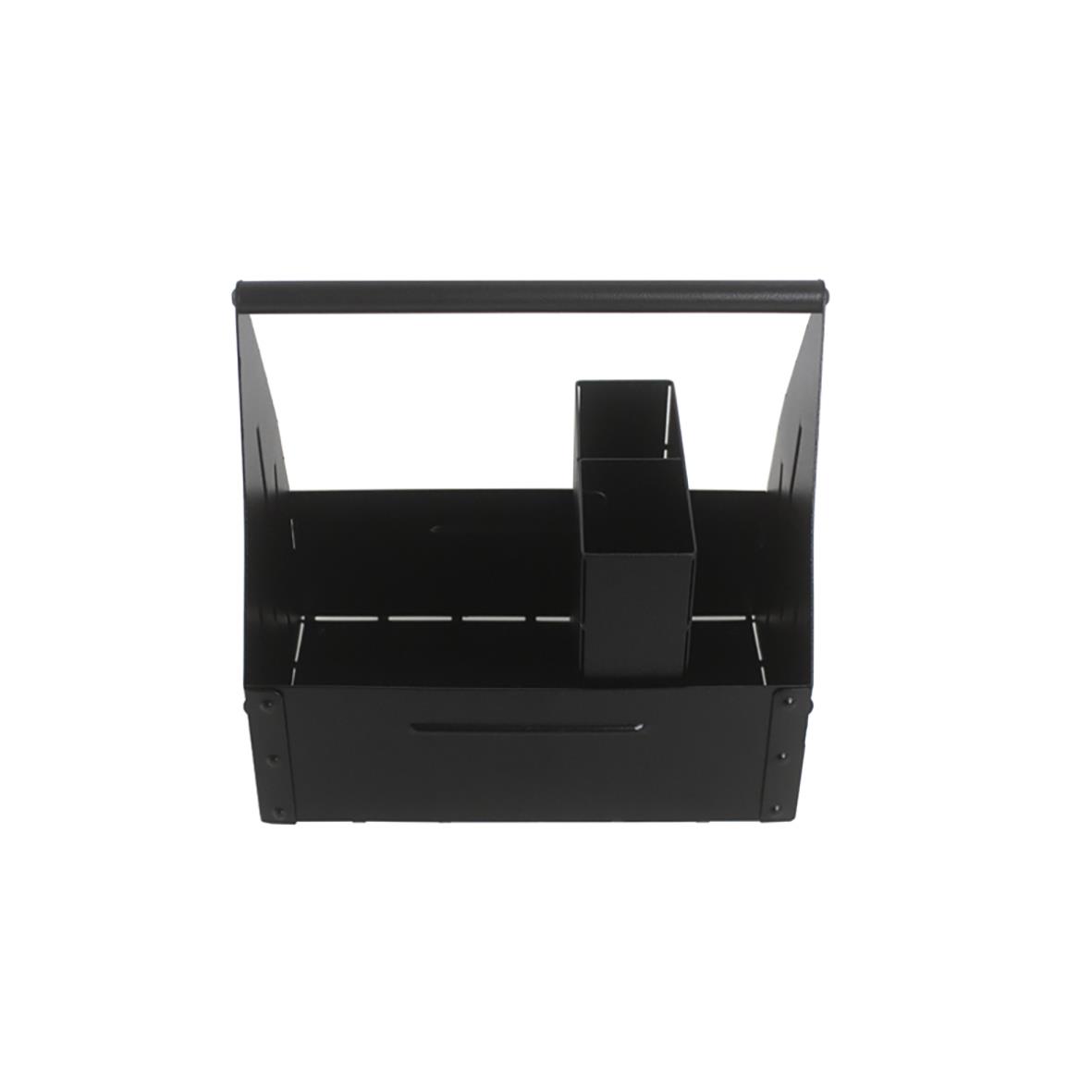 Svart besticklåda med handtag, mått 14,5x21x21,8cm