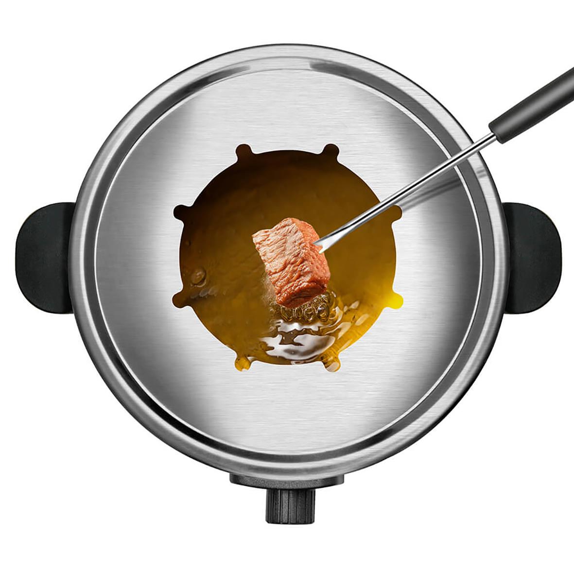 Fonduegryta Taurus 1000W med köttbit och smält ost eller choklad