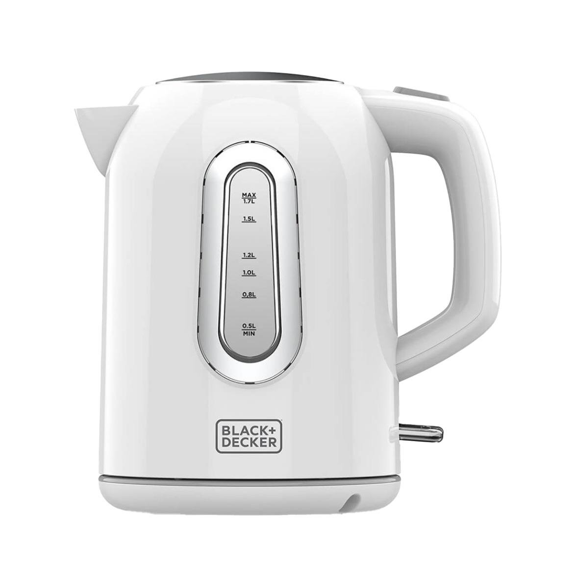 Vit vattenkokare Black+Decker 1,7L med vattennivåmätare och handtag