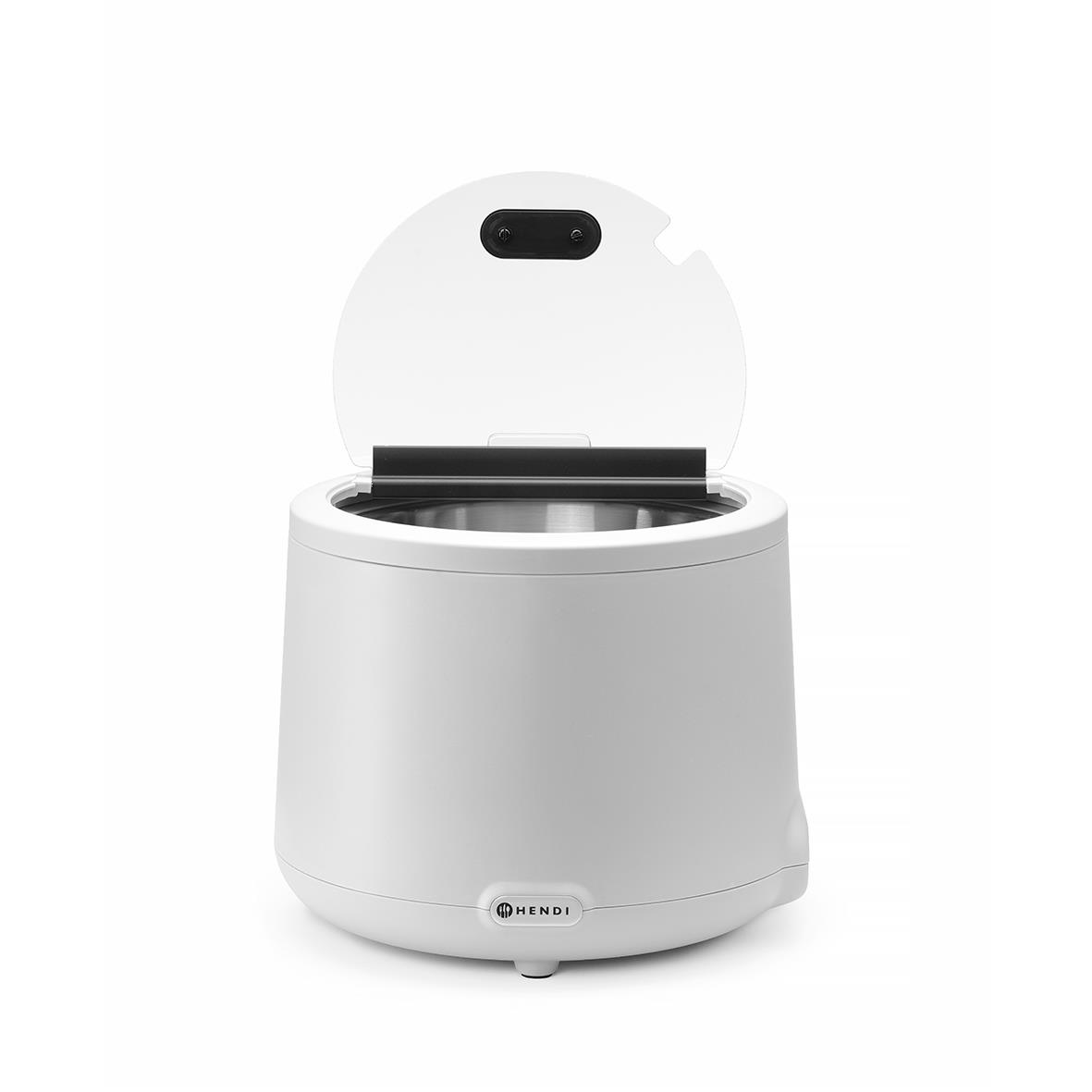 Vit elektrisk soppkittel från Hendi med 1,5L kapacitet och lock