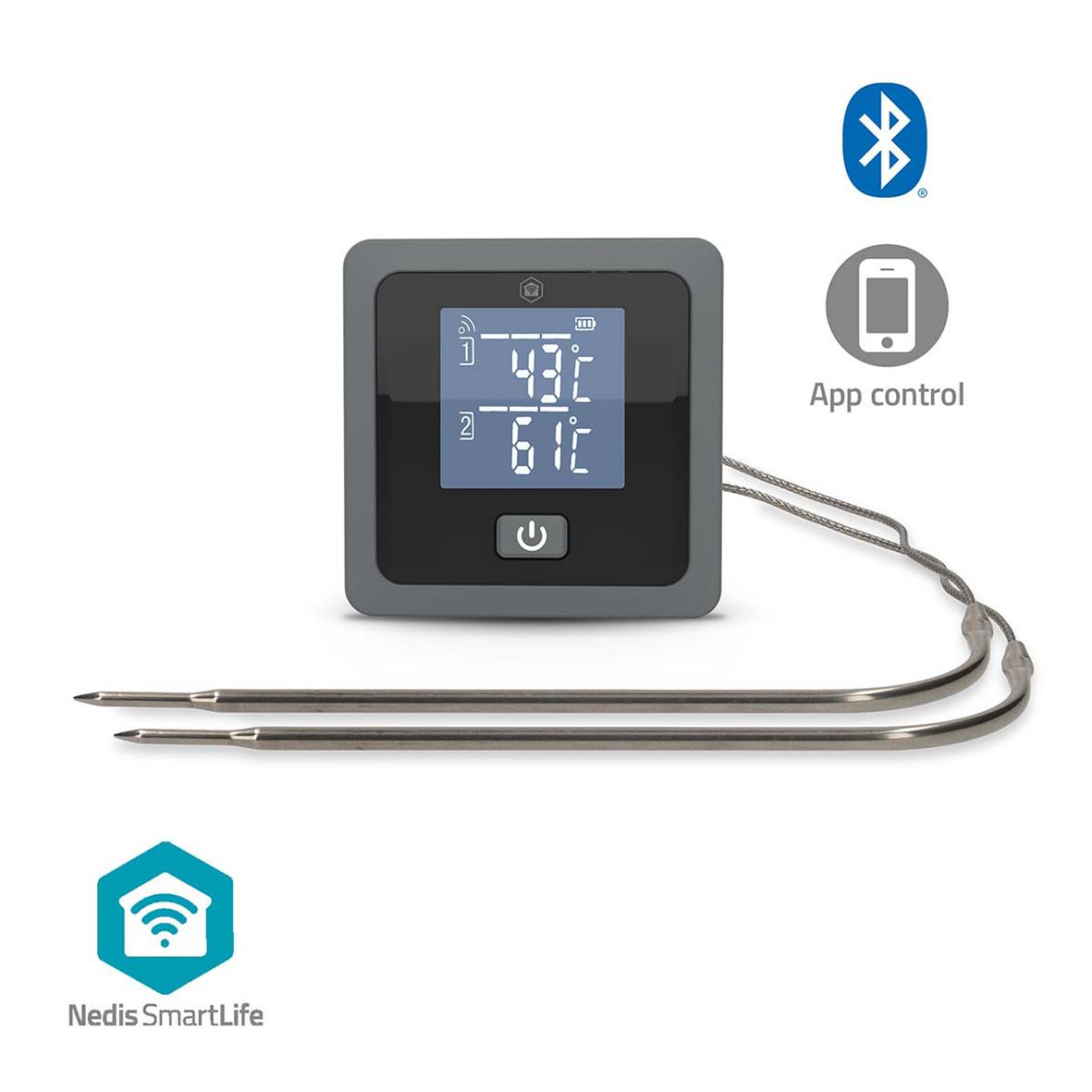 Digital termometer med Bluetooth och appkontroll, visar temperaturer på displayen