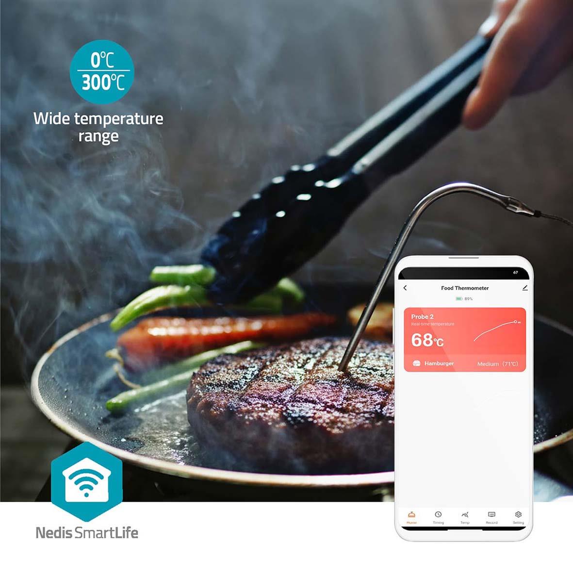Köttermometer Nedis SmartLife som visar köttets temperatur på en smartphone