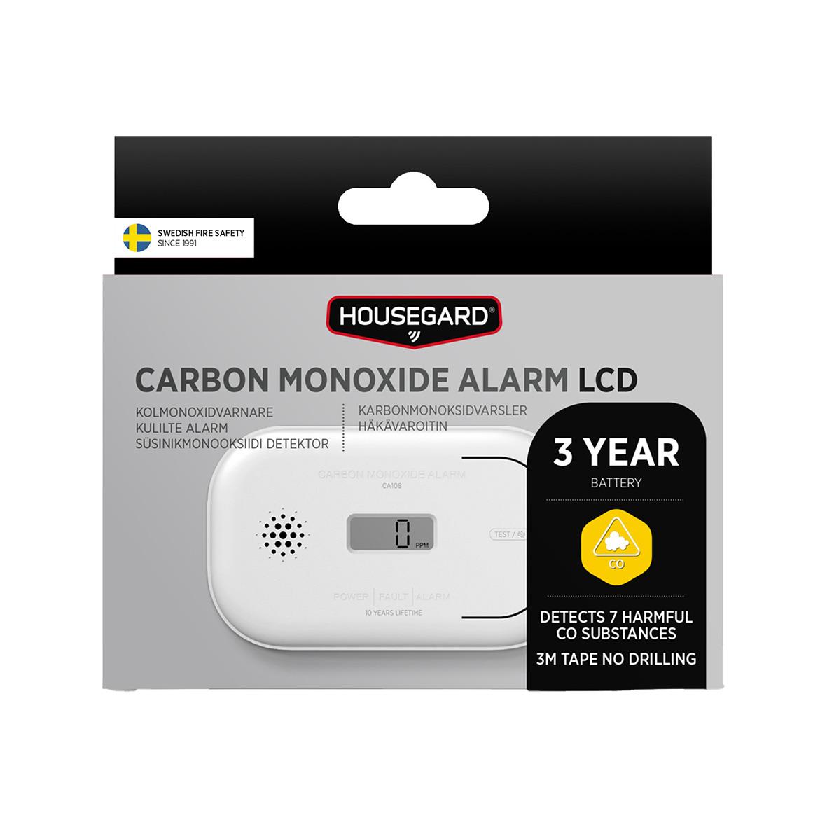 Kolmonoxidlarm Housegard CA108 med LCD-skärm och 3 års batteritid