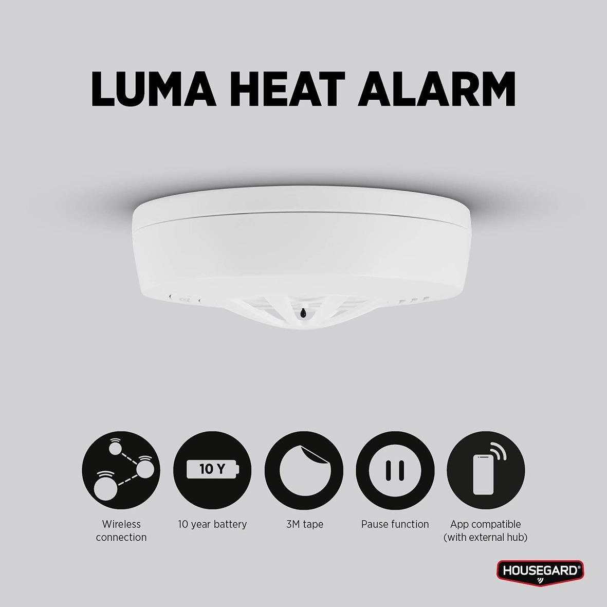 Värmevarnare Housegard Luma med 10-årsbatteri, trådlös anslutning, pausfunktion och appkompatibel