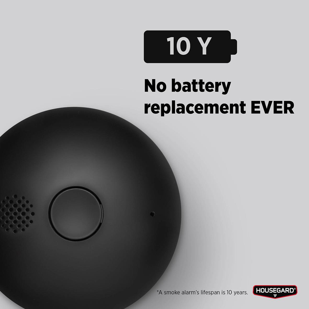 Brandvarnare Housegard Luma Black med inbyggt 10-årsbatteri och ingen batteribyte krävs