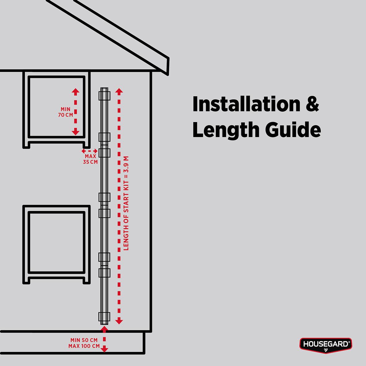 Installation och längdguide för Housegard förlängningsdel till utrymningsstege EL09 90cm