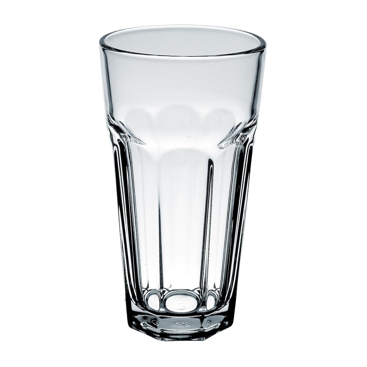 Tydligt glas med tjock botten och vertikala linjer, passar för drycker, höjd 145mm, volym 36,5cl