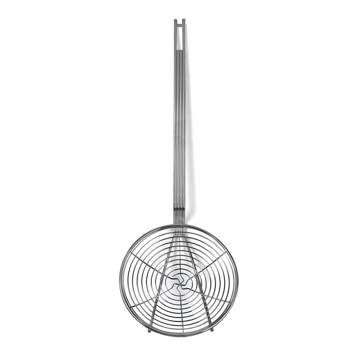 Silvrig flöjt med 18 cm längd och rund nätkorg för att fiska upp insekter eller smådjur