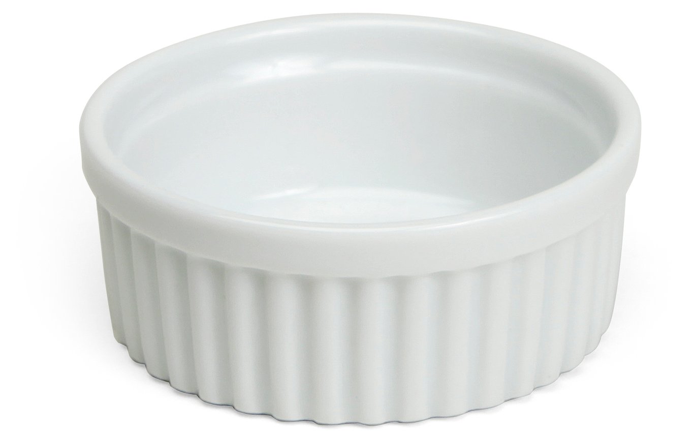Vit ramekin med diameter 7 cm, rund och med räfflad utsida