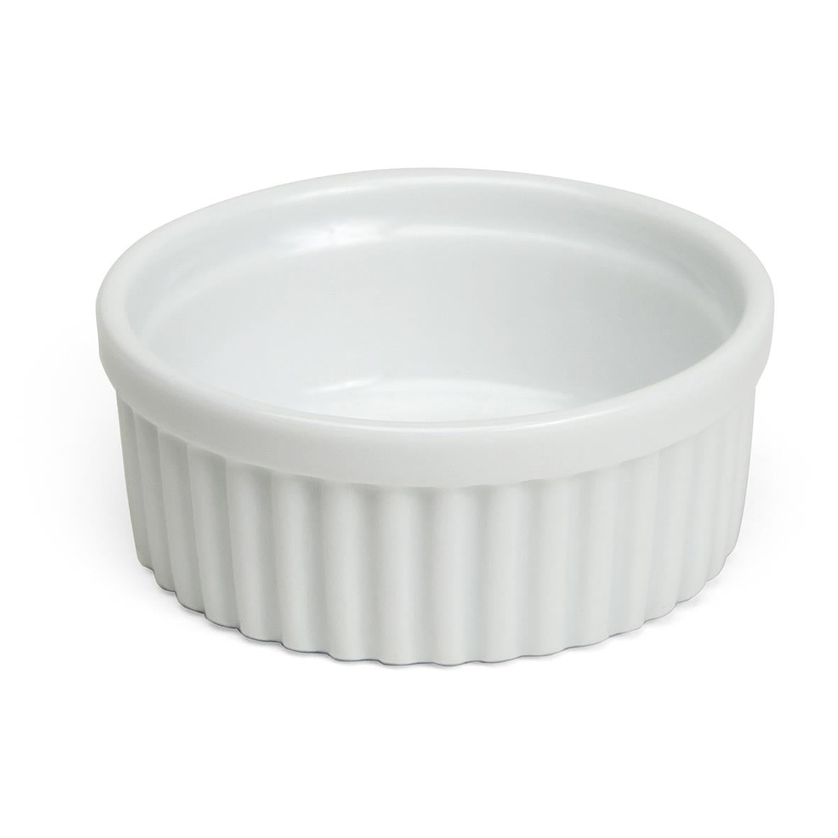 Vit ramekin med diameter 7 cm, rund och med räfflad utsida