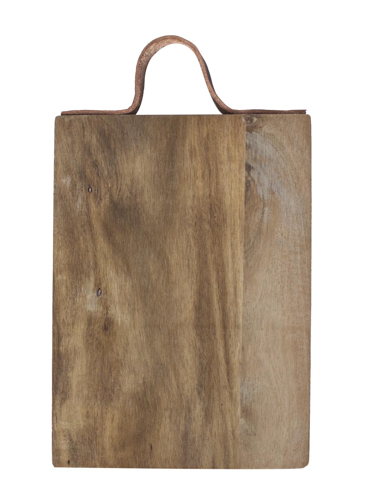Serveringsbricka i akacia med läderhandtag, 26x18cm