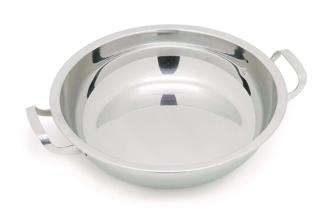 Rund rostfri karott med handtag och diameter på 19 cm