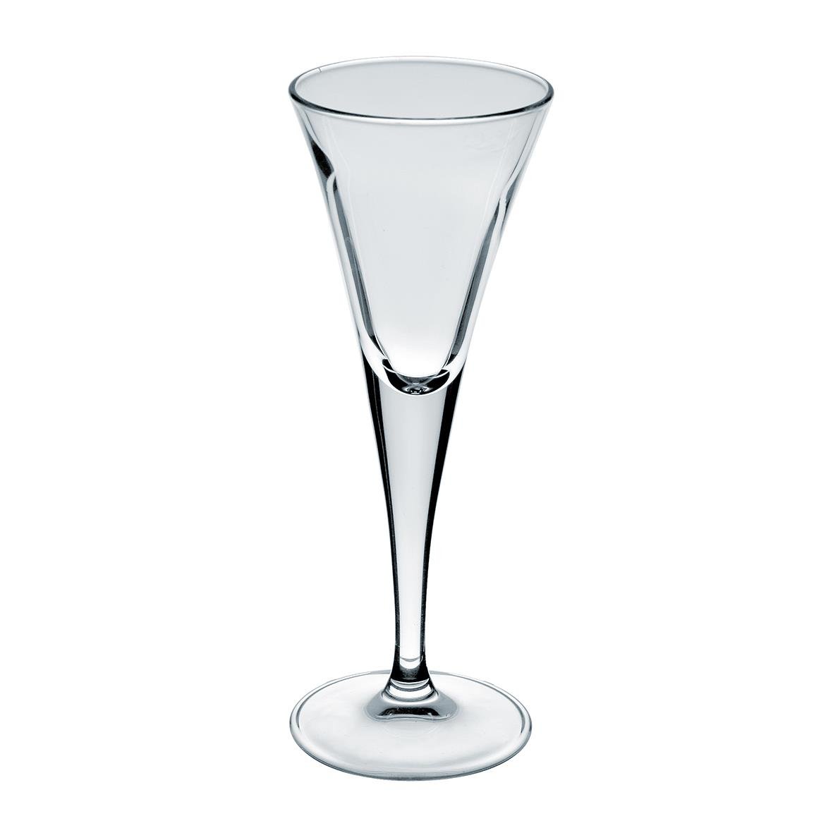 Ett elegant snapsglas från Bormioli Rocco Fiore med en diameter på 55 mm och höjd på 145 mm, volym 5,5 cl