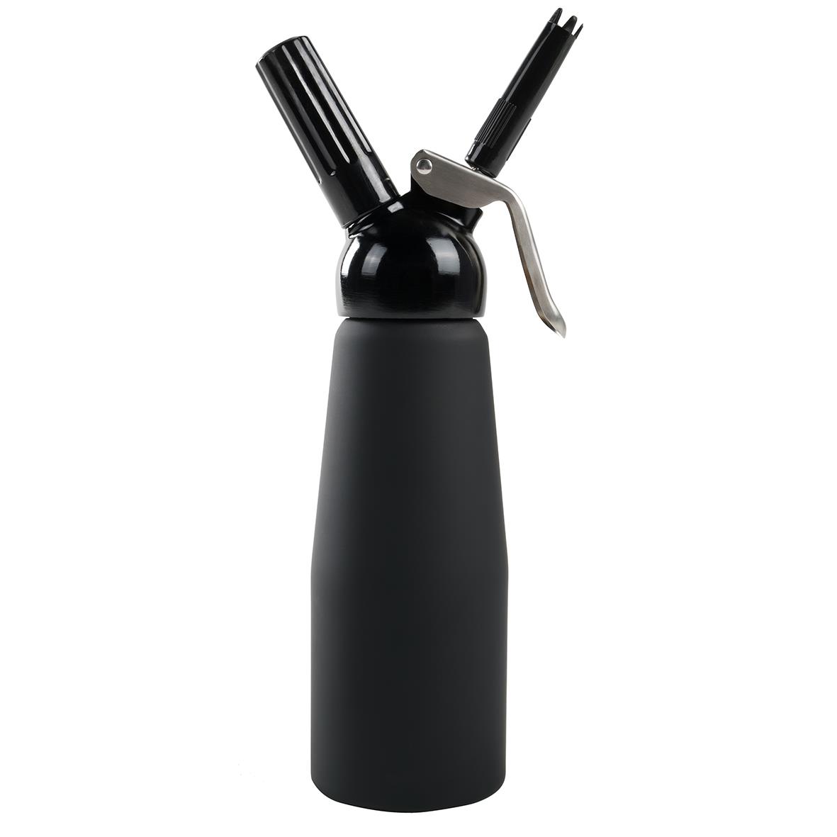 Svart gräddsifon med 500ml kapacitet och handpump för vispning av grädde