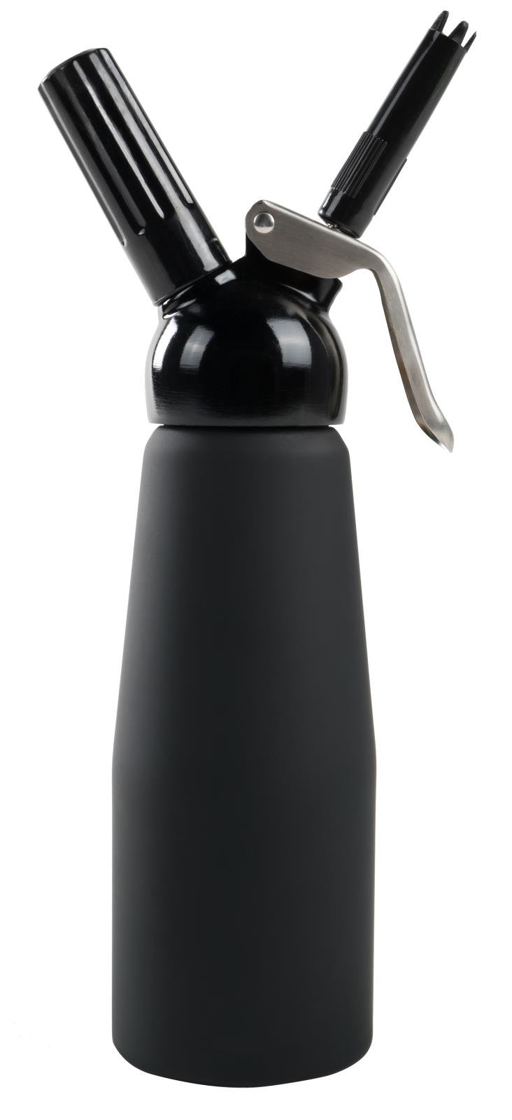 Svart gräddsifon med 500ml kapacitet och handpump för vispning av grädde