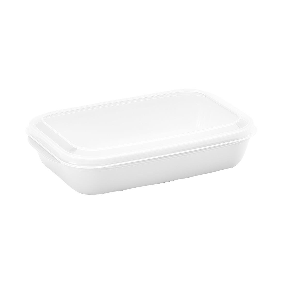 Vit matlåda med lock i plast, 1100ml, återanvändbar