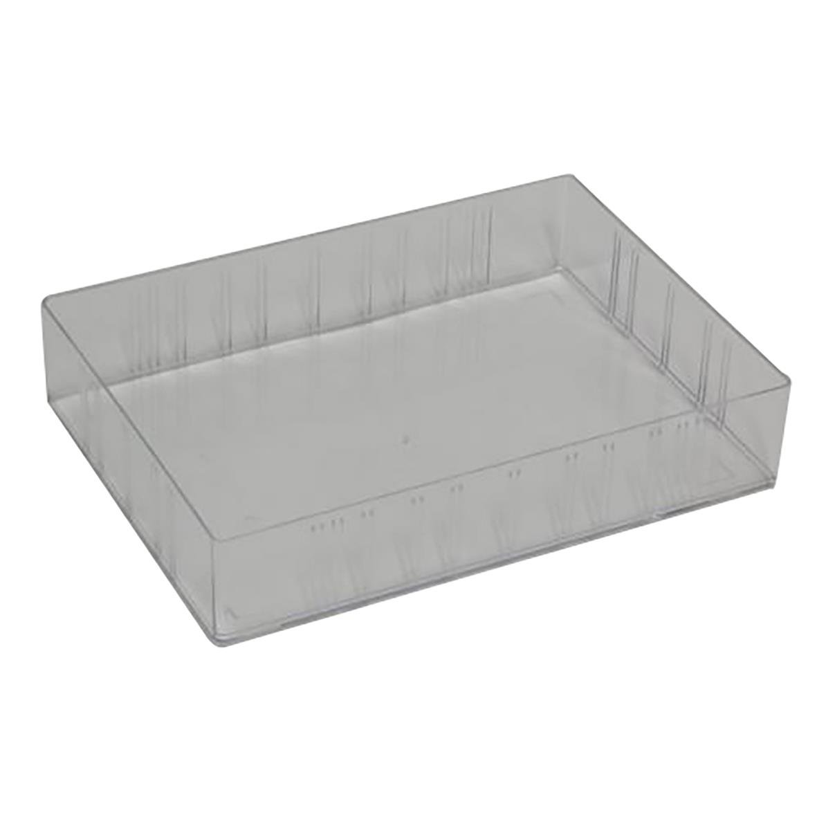 Transparent förrådsask i plast med måtten 310x225x64mm