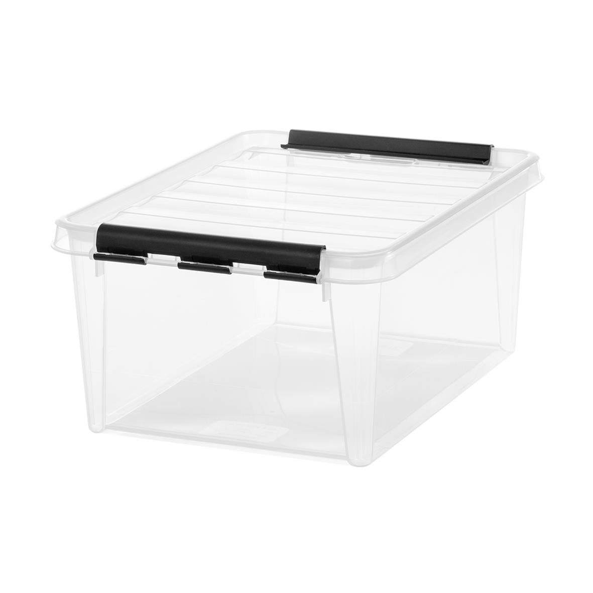 Transparent förvaringslåda SmartStore Classic 14L med svart lock, mått 400x300x190mm