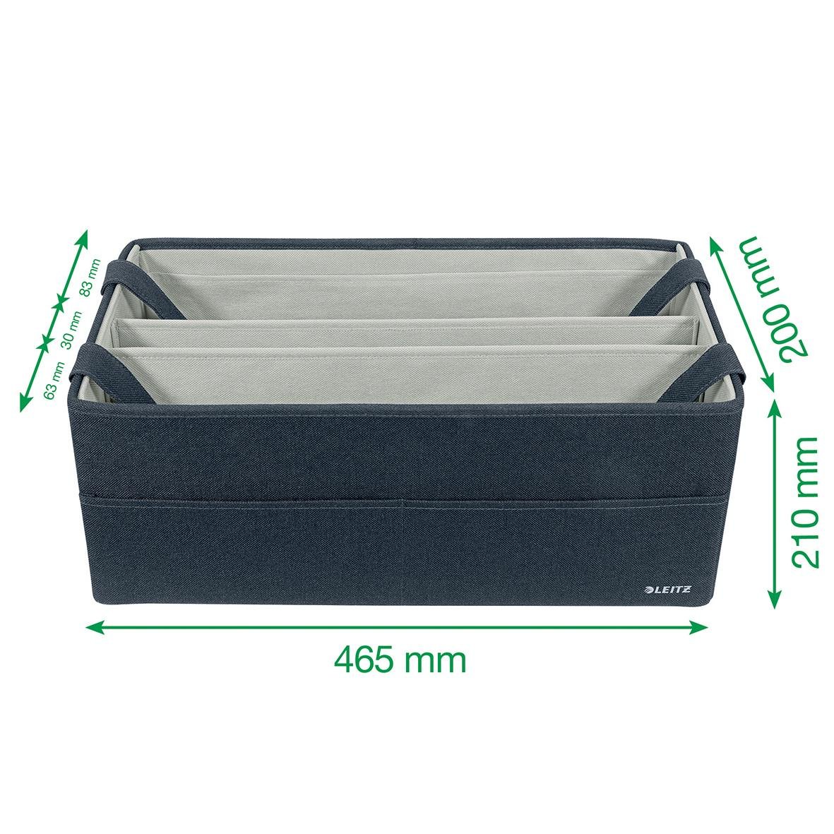 Grå tygklädd mobilförvaring från Leitz med tre fack, mått 465x210x200mm