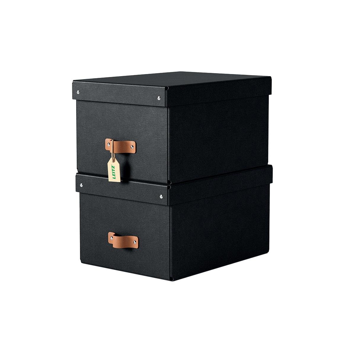 Svart förvaringsbox med lock och handtag, låsbar