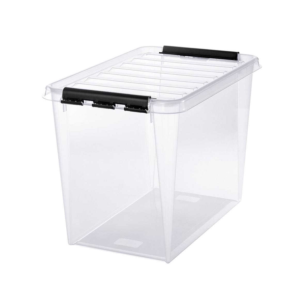 Transparent förvaringslåda SmartStore Classic 66L med lock och handtag, mått 590x390x430mm