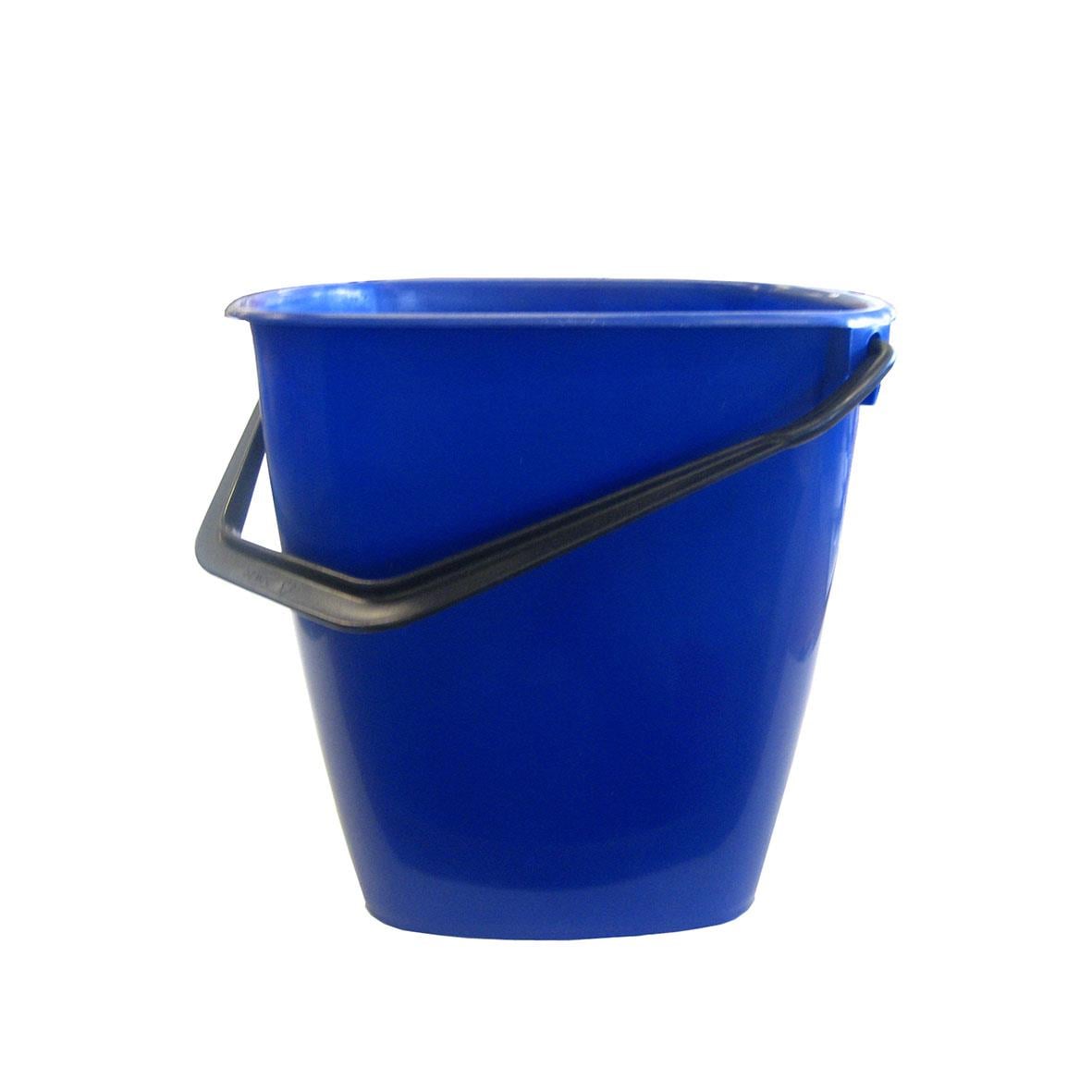 Blå hink med 14 liters kapacitet och svart handtag