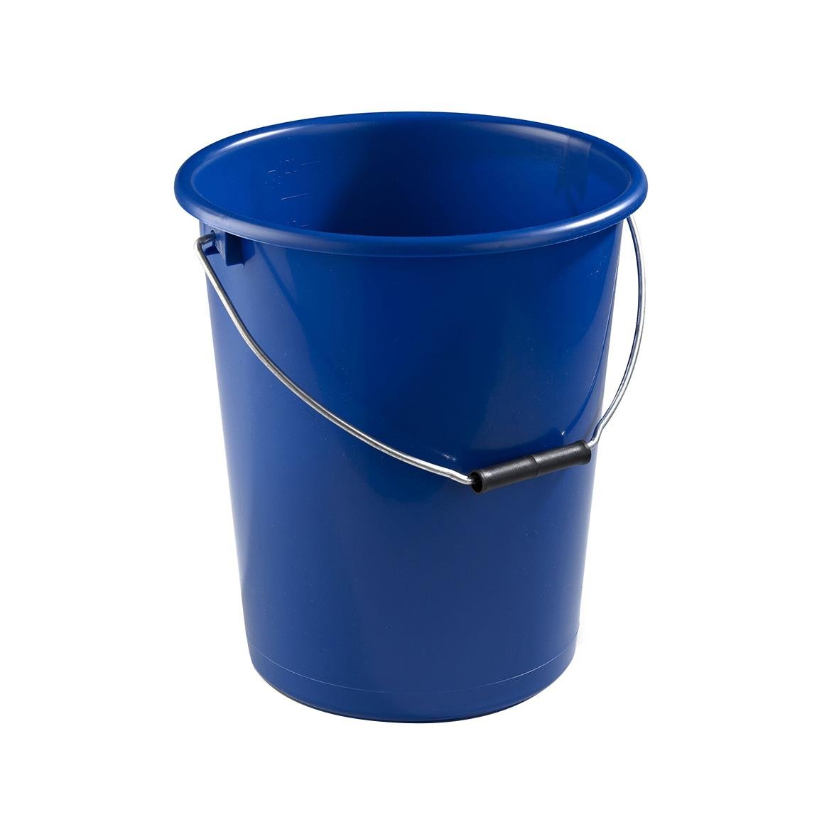 Blå plasthink med metallgrepp och 12-liters kapacitet