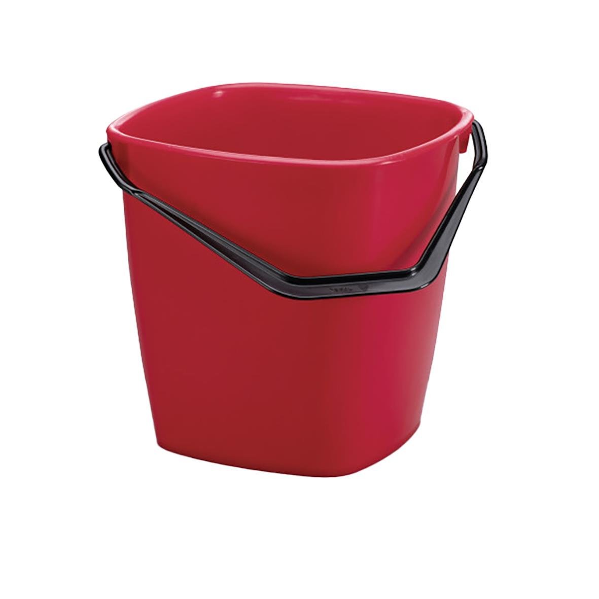 Röd fyrkantig plasthink med svart handtag, 14 liter