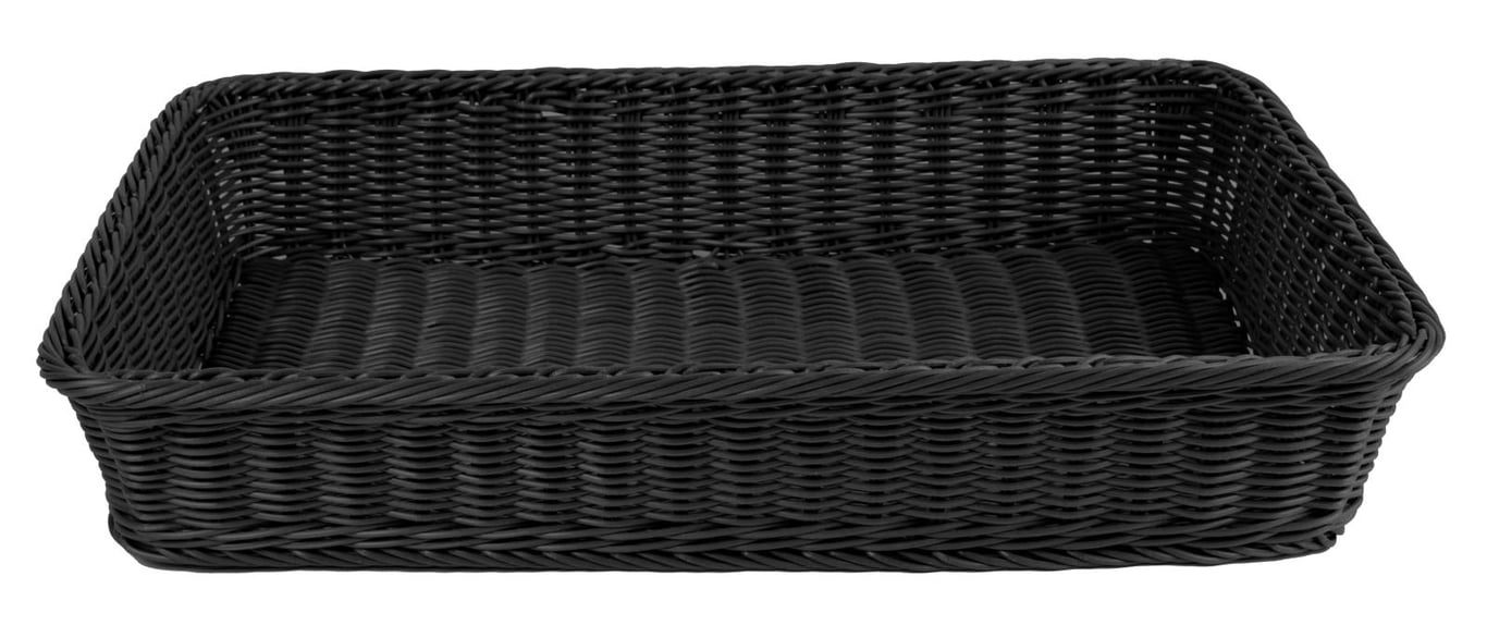 Rektangulär svart brödkorg i plast, mått 53x32,5 cm