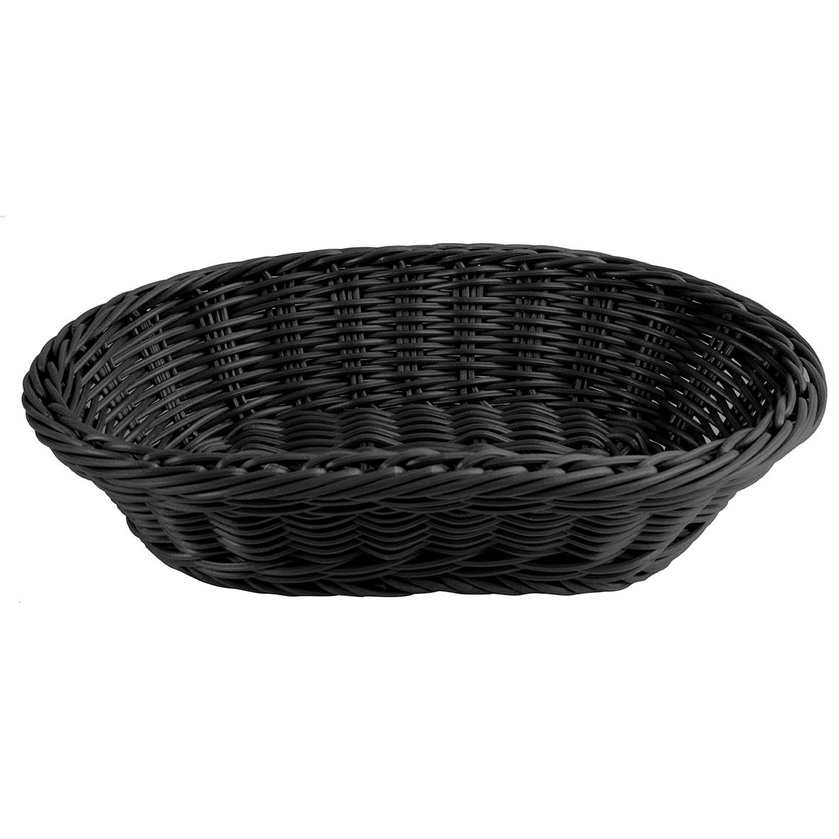 Oval svart brödkorg i rottingmaterial, 29x18,5cm