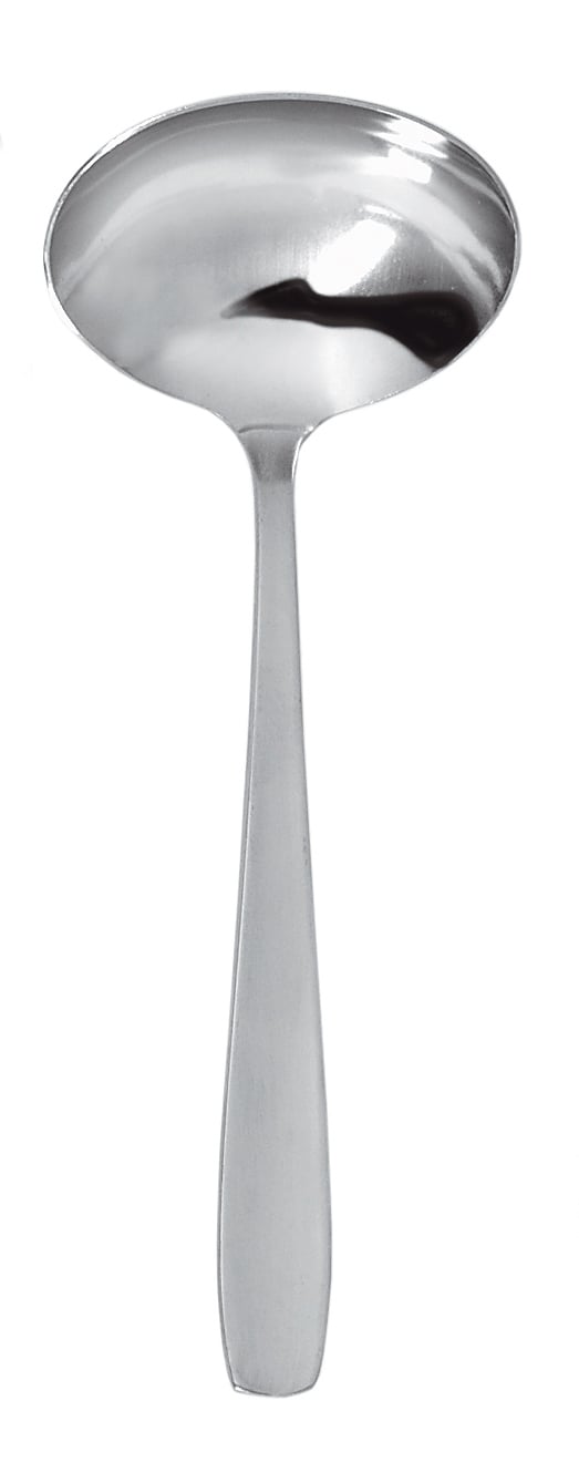 Slevsked med lång skaft och rund skål, rostfritt stål, reflekterande yta