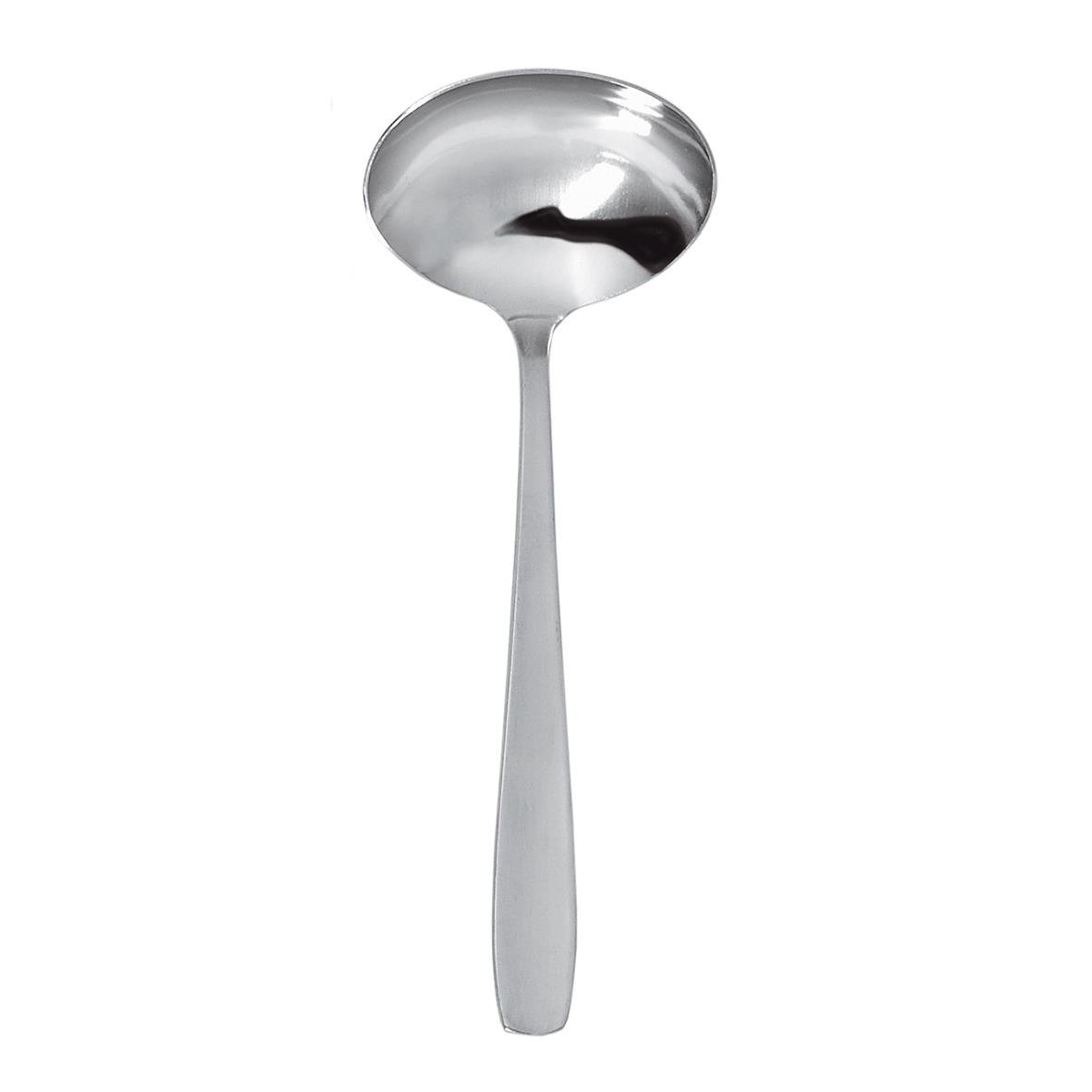 Slevsked med lång skaft och rund skål, rostfritt stål, reflekterande yta